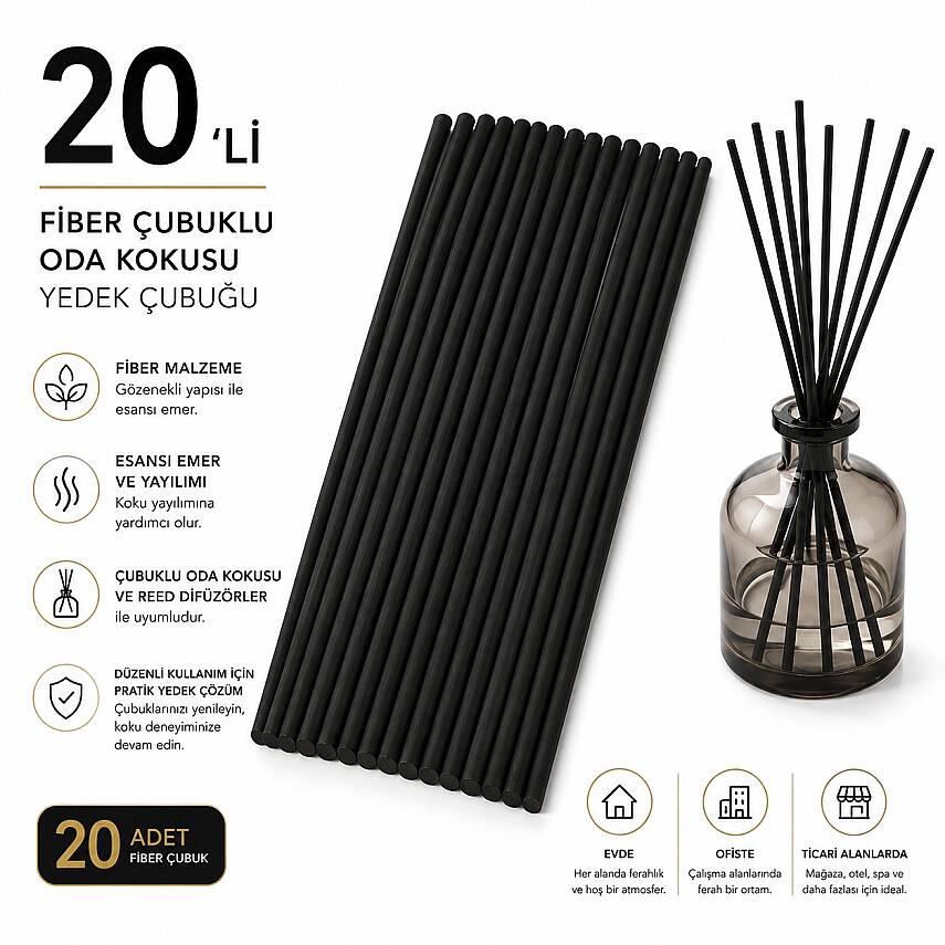 Fiber Çubuklu Oda Kokusu Yedek Çubuğu – 20'li Paket - 1