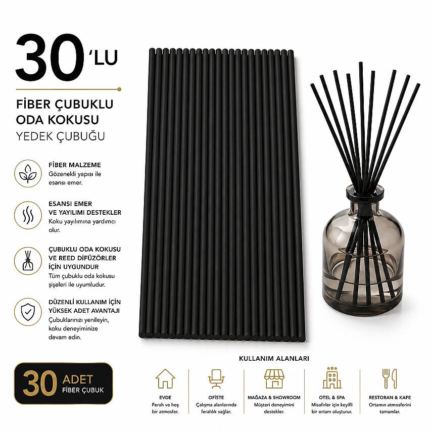 Fiber Çubuklu Oda Kokusu Yedek Çubuğu – 30'lu Paket - 1